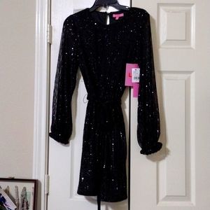 Irma Sequin Crew Keyhole Neck Long Sleeve Tie Waist Dress Size 2 New NWT